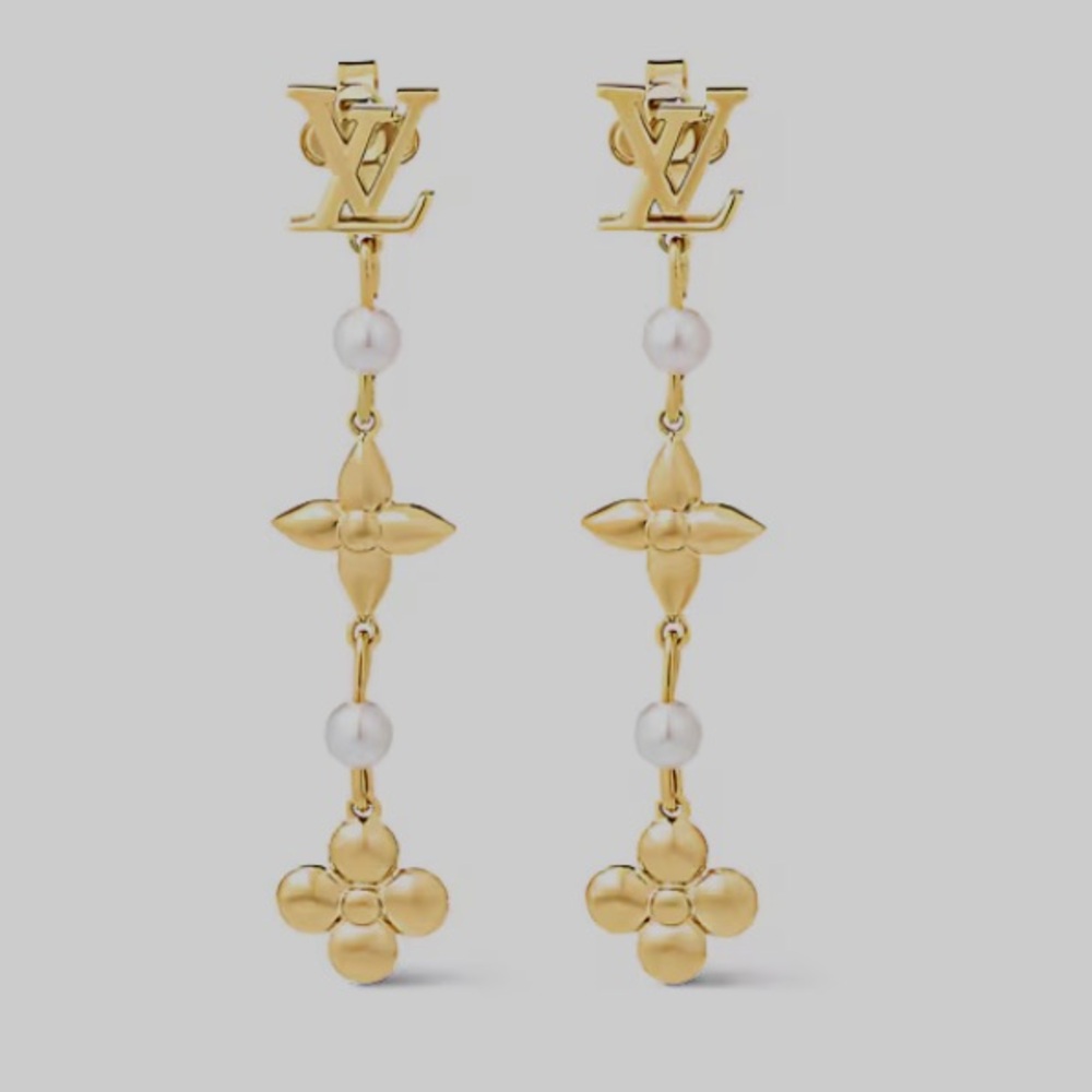 Louis Vuitton Gold and Pearl Drop Earrings